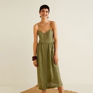 Mango Midi Linen-Blend Dress with Pockets
